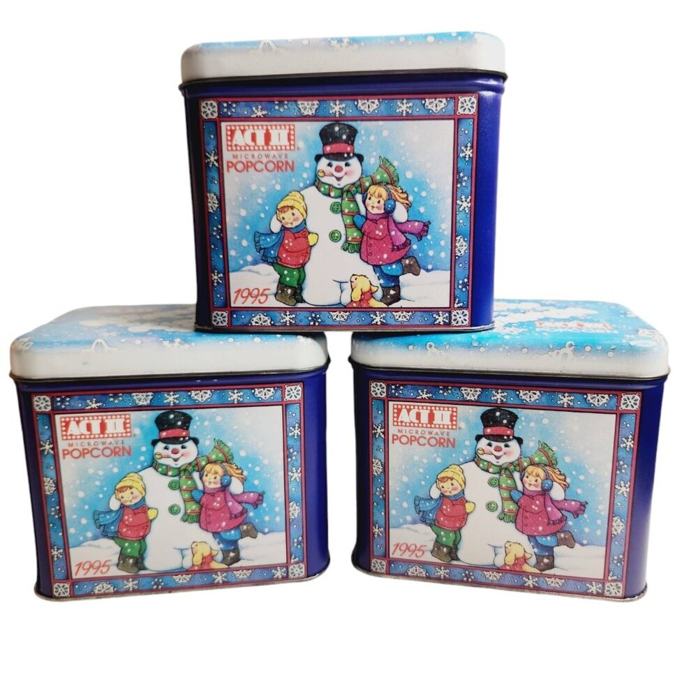 Vintage 1995 Act II Popcorn Christmas Eve Empty Tins Frosty The Snowman